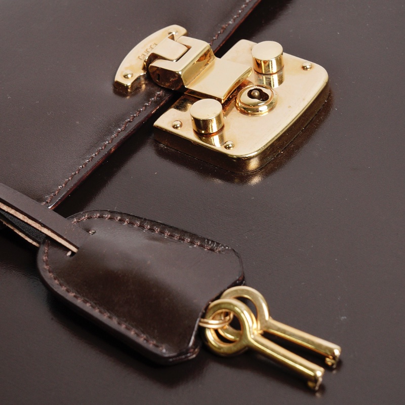 GUCCI 中古款 皮革手提公事包(深咖)-14