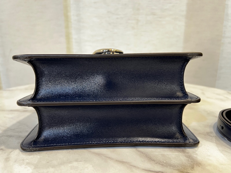 Cartier 深藍滑面牛皮銀釦美洲豹翻釦下蓋手提肩斜背包-2