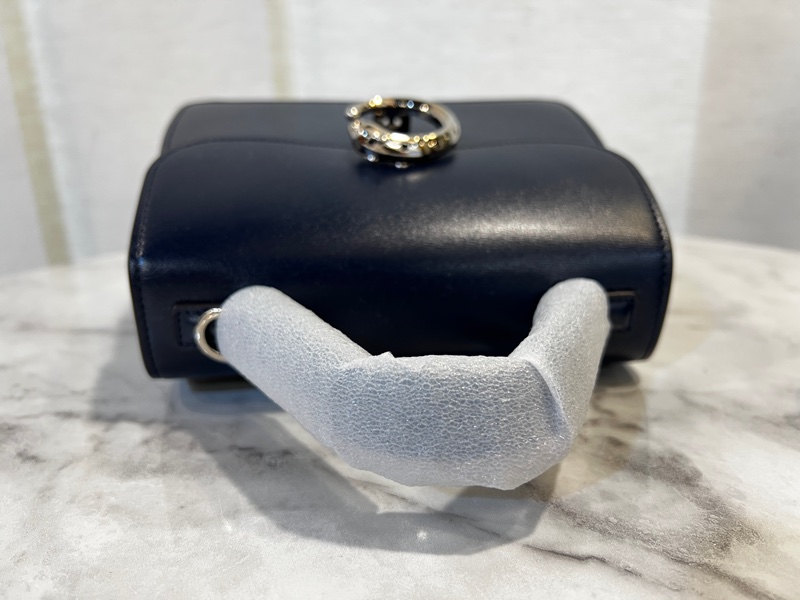 Cartier 深藍滑面牛皮銀釦美洲豹翻釦下蓋手提肩斜背包-4