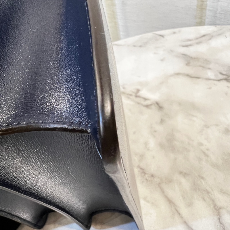 Cartier 深藍滑面牛皮銀釦美洲豹翻釦下蓋手提肩斜背包-9