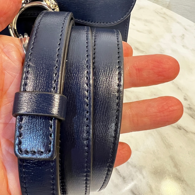 Cartier 深藍滑面牛皮銀釦美洲豹翻釦下蓋手提肩斜背包-16