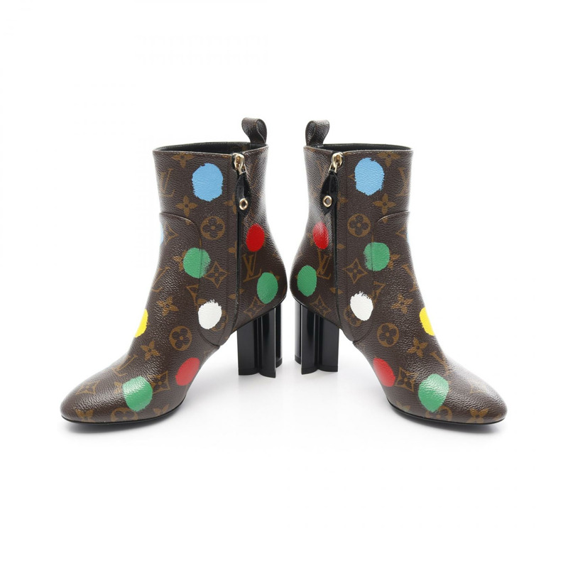 路易威登 LV x YK 聯名款 Painted Dots 短靴 Monogram 帆布棕色 #37-2