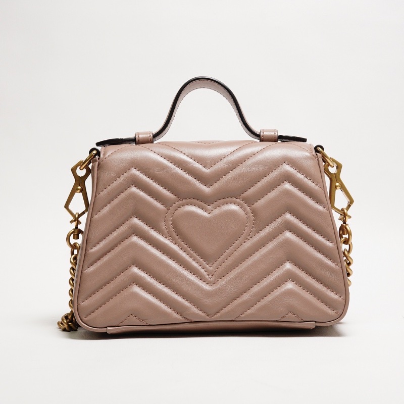 GUCCI GG Marmont 經典金屬雙G LOGO迷你手提兩用包(奶茶色)-1