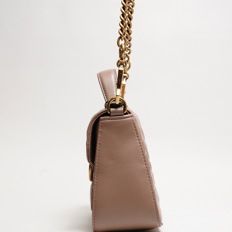 GUCCI GG Marmont 經典金屬雙G LOGO迷你手提兩用包(奶茶色)-2