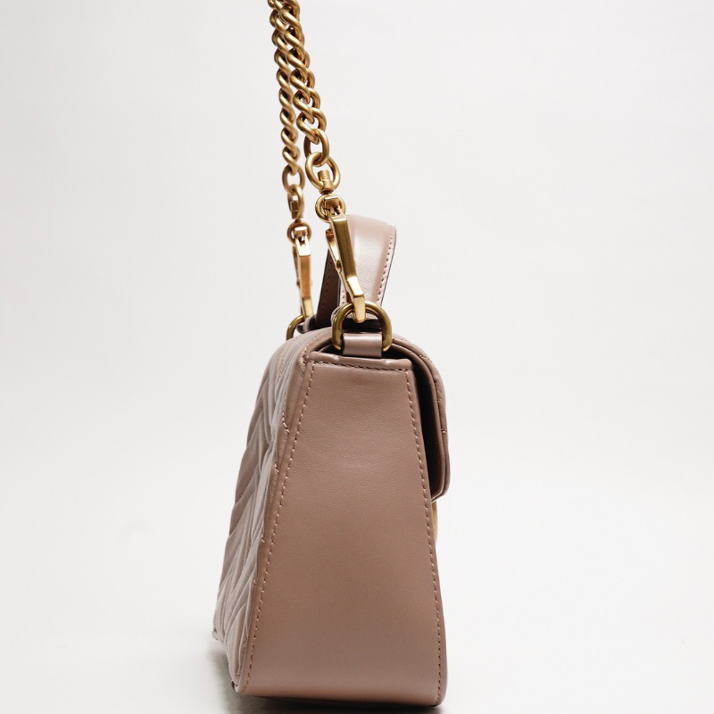 GUCCI GG Marmont 經典金屬雙G LOGO迷你手提兩用包(奶茶色)-3