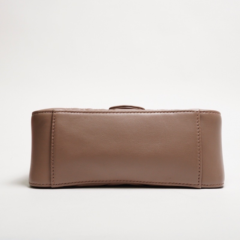 GUCCI GG Marmont 經典金屬雙G LOGO迷你手提兩用包(奶茶色)-4