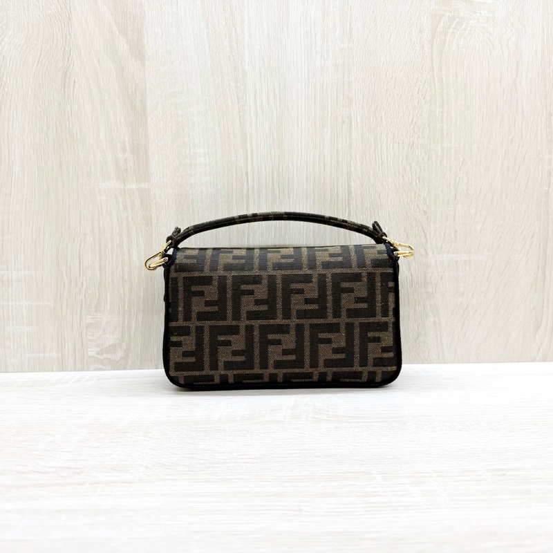 FENDI迷你法掍棕色FF提花布料提把斜背包8BS017-1