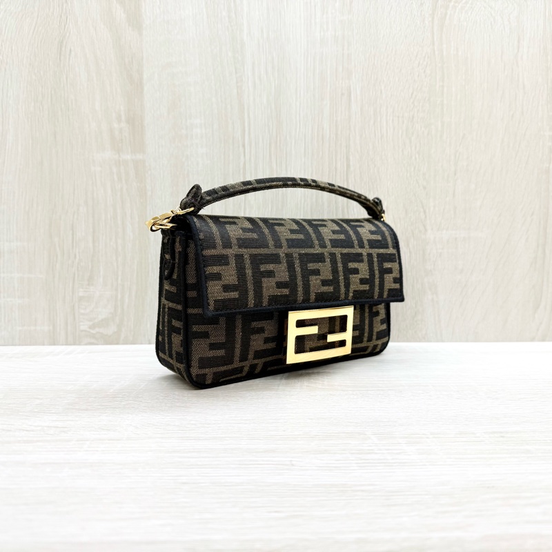 FENDI迷你法掍棕色FF提花布料提把斜背包8BS017-5