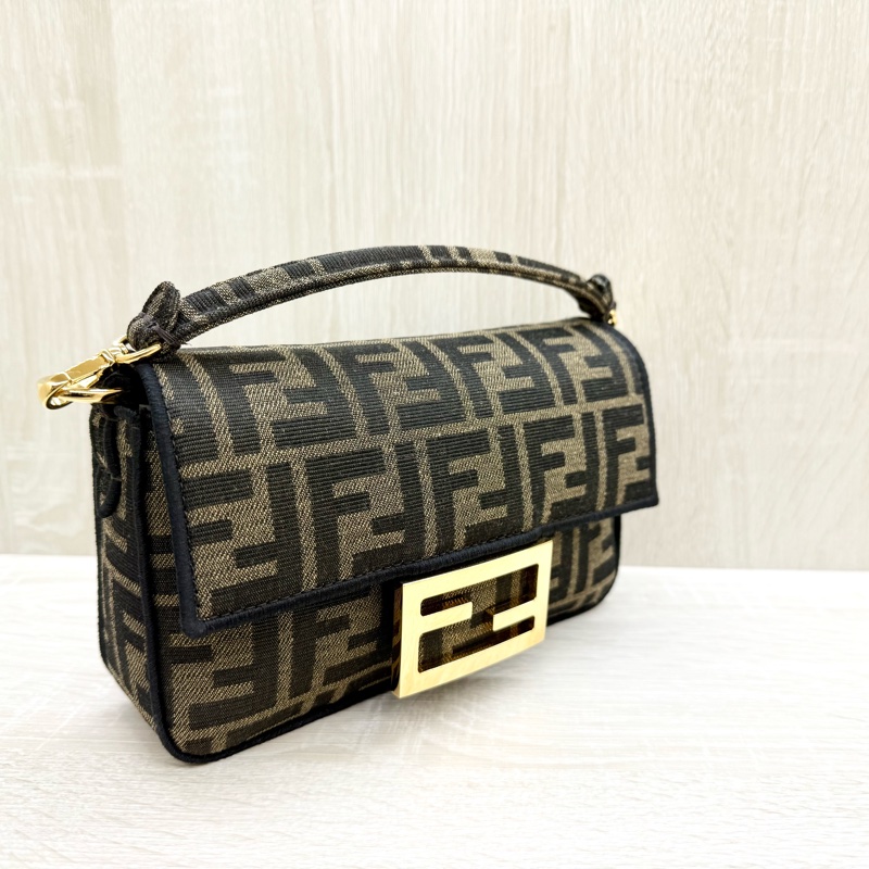 FENDI迷你法掍棕色FF提花布料提把斜背包8BS017-6