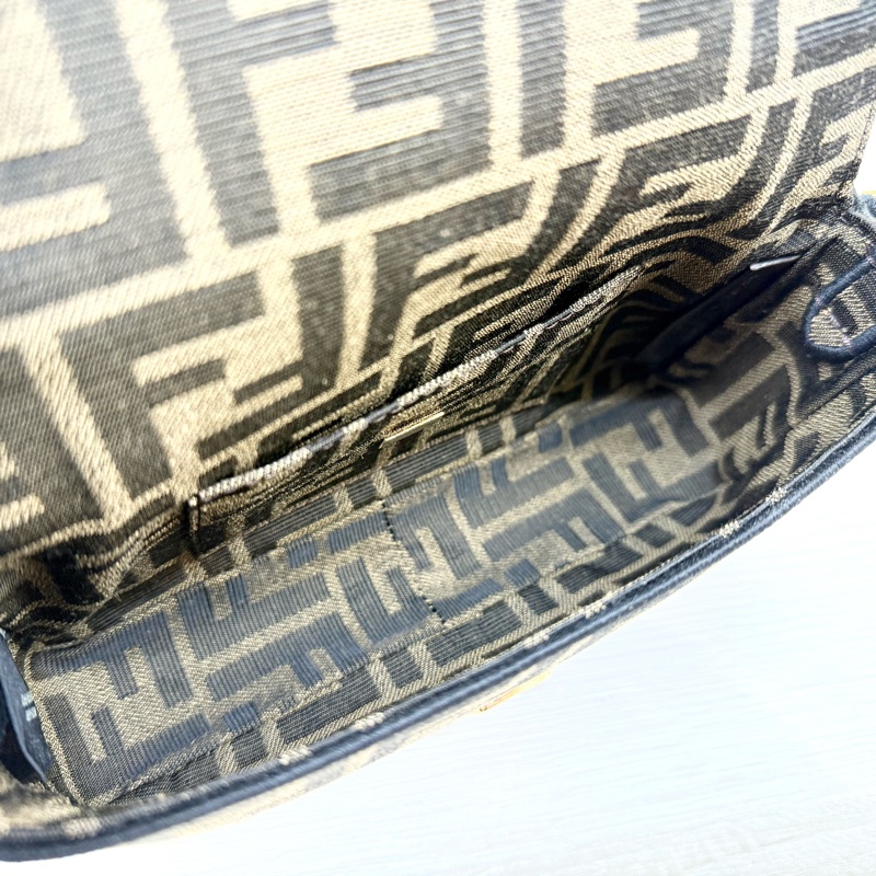 FENDI迷你法掍棕色FF提花布料提把斜背包8BS017-9