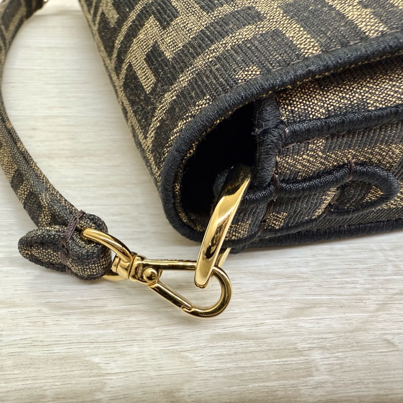 FENDI迷你法掍棕色FF提花布料提把斜背包8BS017-12