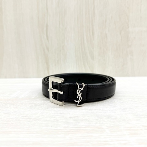 YSL黑色銀色LOGO細版皮帶554465