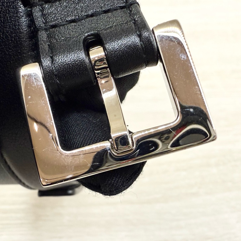 YSL黑色銀色LOGO細版皮帶554465-5