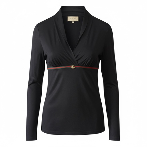GUCCI黑色棉質低V領上衣
