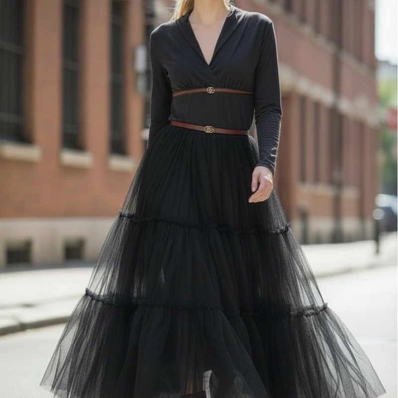 GUCCI黑色棉質低V領上衣-8