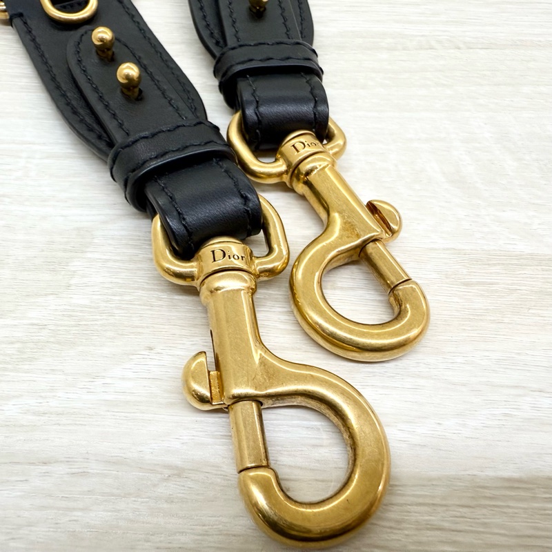 DIOR藍色緹花布刺繡雙面LOGO背帶-6