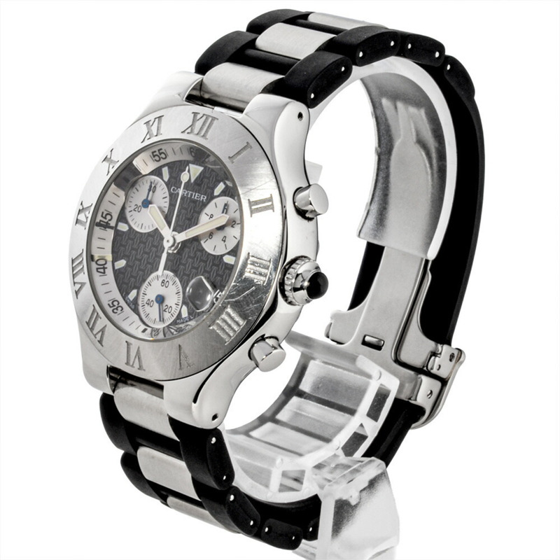 卡地亞 Must 21 Chronoscaph Vantianne 2424 W10125U2 石英腕錶，黑色錶盤，精鋼錶殼，男款-2