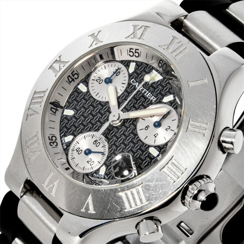 卡地亞 Must 21 Chronoscaph Vantianne 2424 W10125U2 石英腕錶，黑色錶盤，精鋼錶殼，男款-7