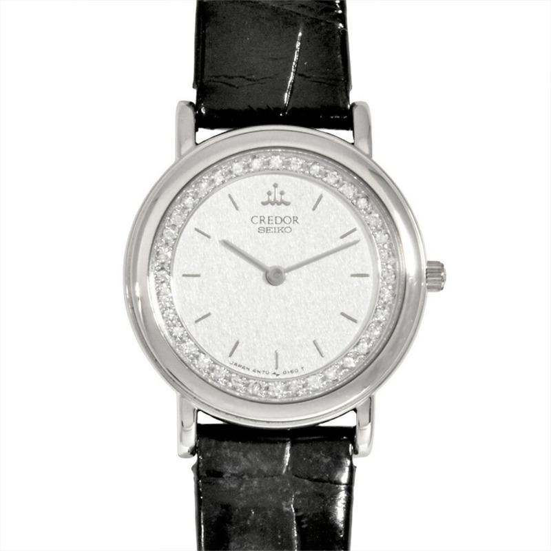 精工 4N70-0150 Credor 石英腕錶，銀色錶盤，Pt900 鑽石，純鉑金錶殼，女士款-1
