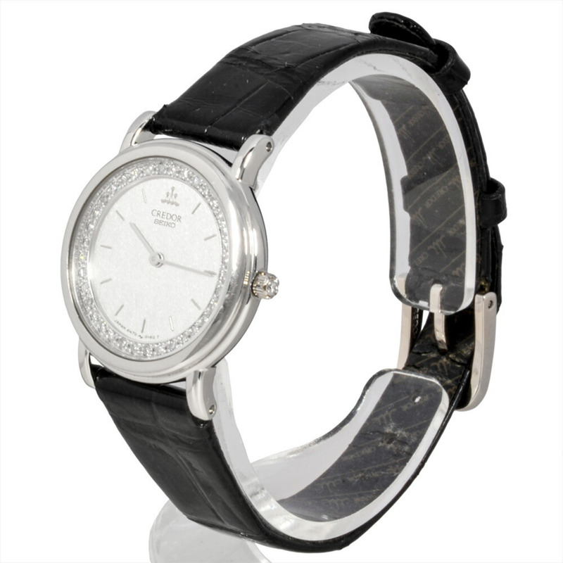 精工 4N70-0150 Credor 石英腕錶，銀色錶盤，Pt900 鑽石，純鉑金錶殼，女士款-2