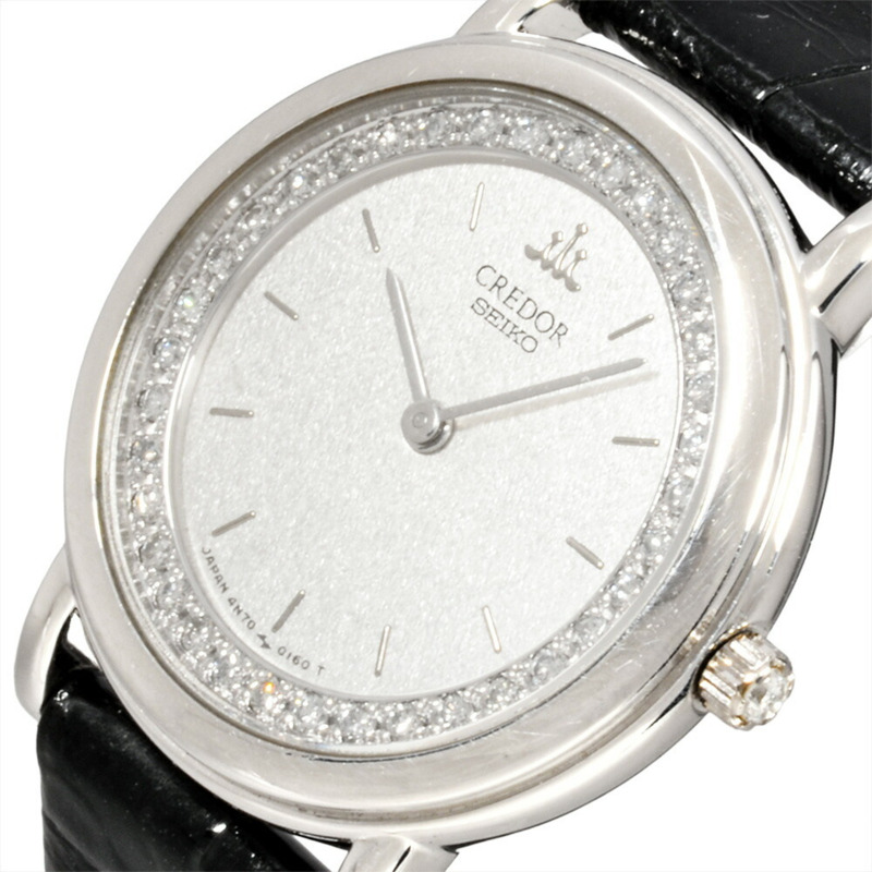 精工 4N70-0150 Credor 石英腕錶，銀色錶盤，Pt900 鑽石，純鉑金錶殼，女士款-7
