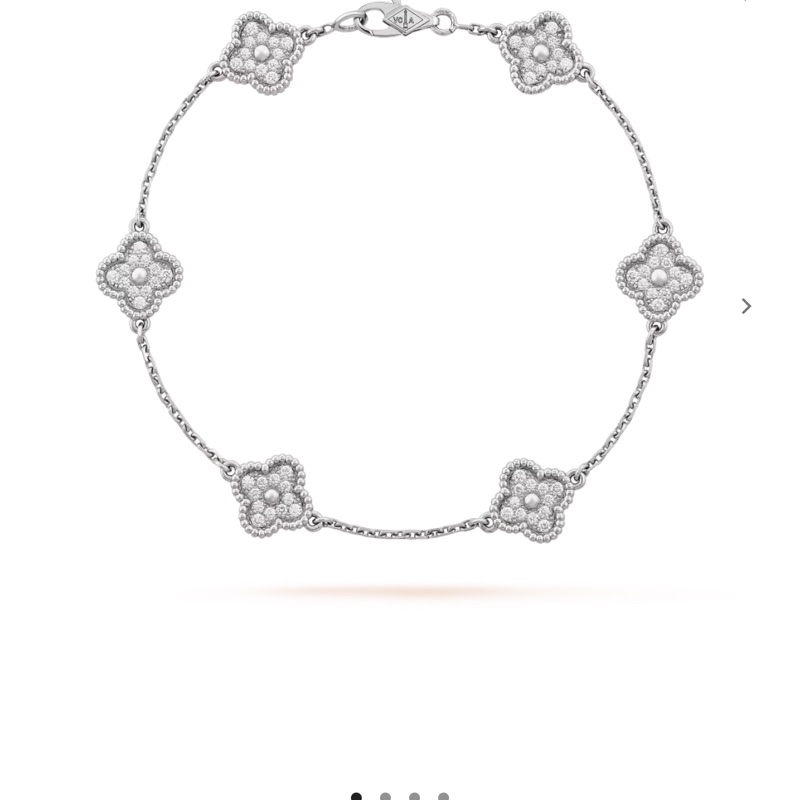 Sweet Alhambra手鍊，6枚四葉幸運圖騰，18K白金，圓鑽；DEF、IF至VVS級鑽石。-6
