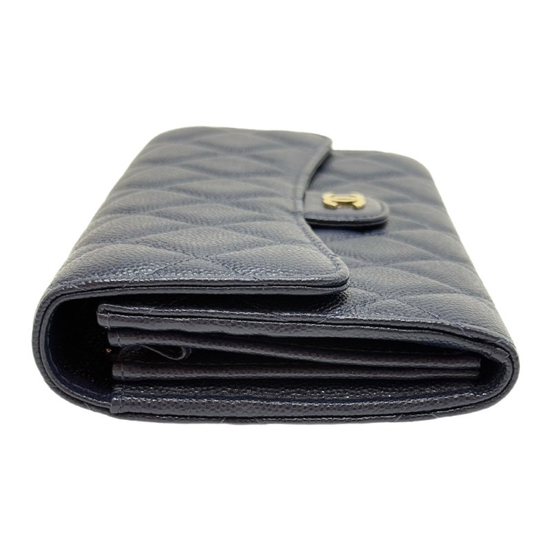 【1705】香奈兒 Chanel 菱格長款錢包 深藍色 金扣 荔枝皮-2