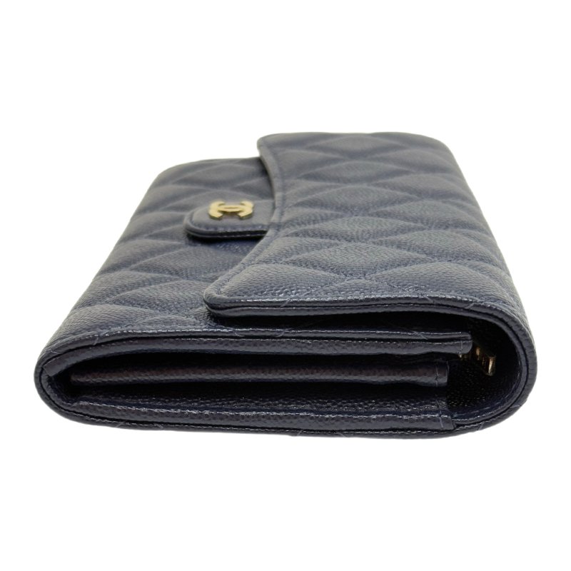 【1705】香奈兒 Chanel 菱格長款錢包 深藍色 金扣 荔枝皮-3