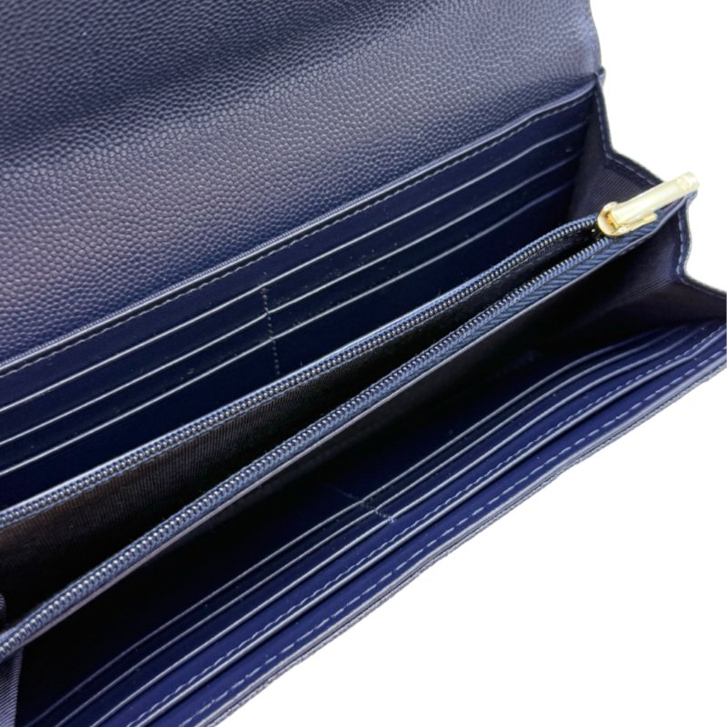 【1705】香奈兒 Chanel 菱格長款錢包 深藍色 金扣 荔枝皮-8