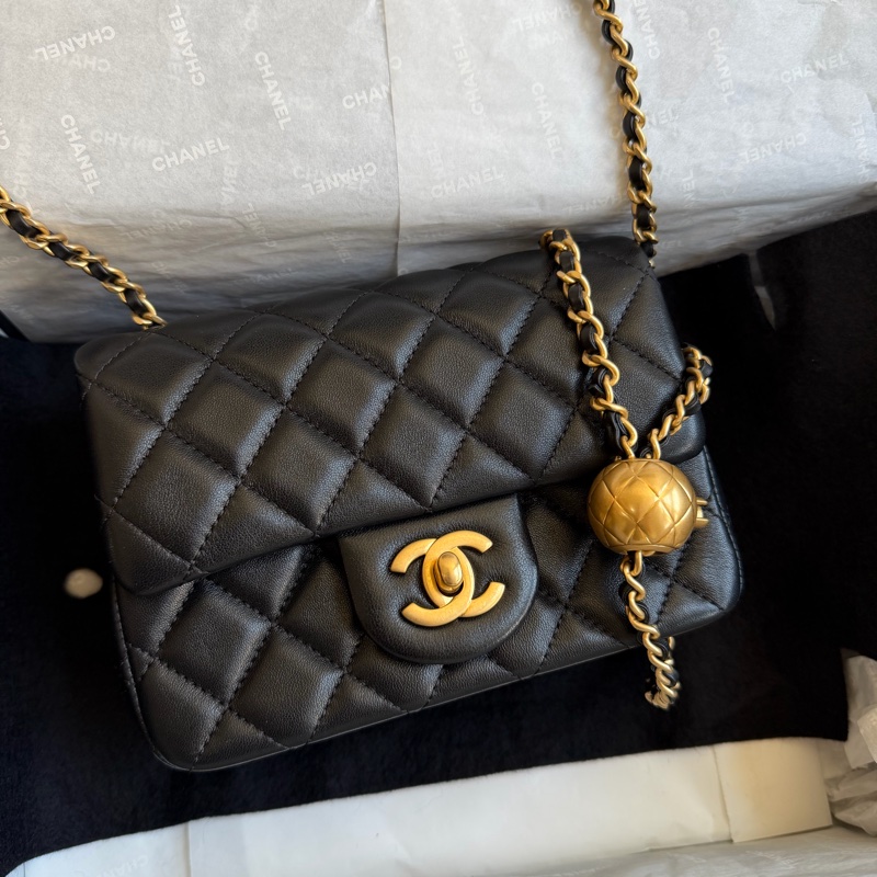 ®️✨CHANEL 25A金球方胖子 黑金芯片款 全新品-4