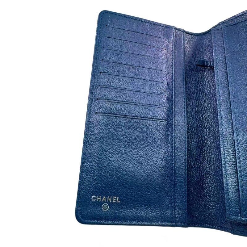 【1568】香奈兒 Chanel Le Boy 長款錢包 藍色 銀扣  荔枝皮-7