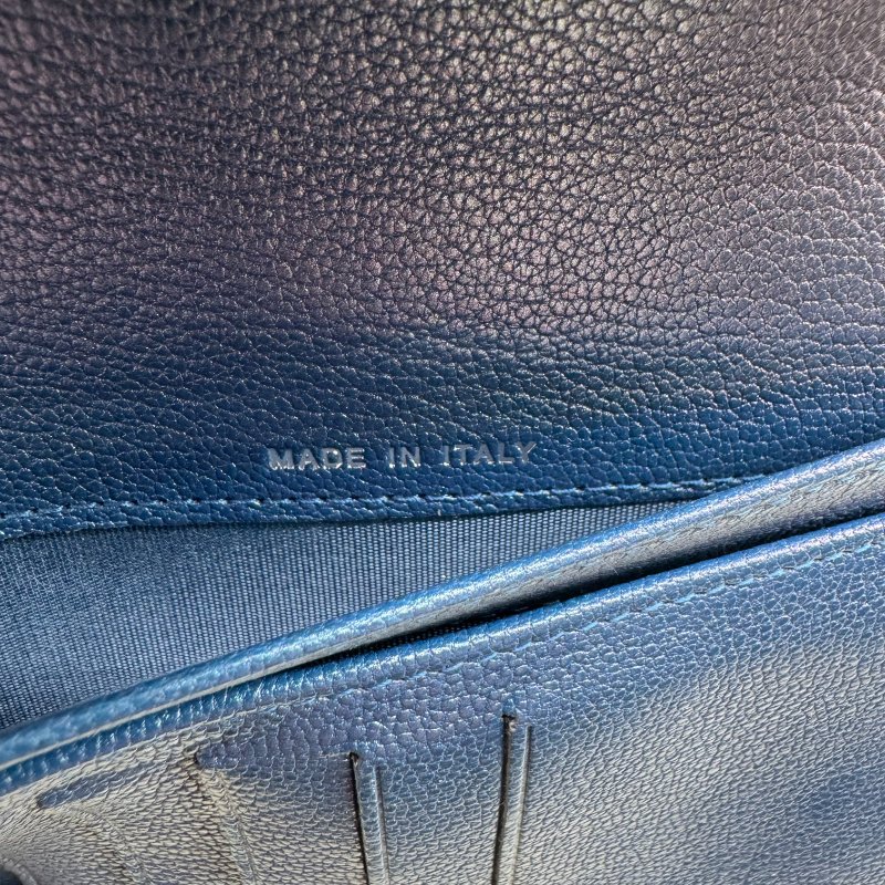 【1568】香奈兒 Chanel Le Boy 長款錢包 藍色 銀扣  荔枝皮-10