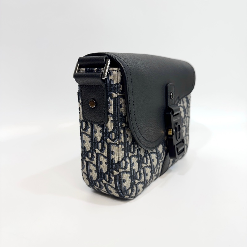 DIOR馬鞍包黑色Oblique緹花布下蓋小型郵差包1ADPO049YKS_H27E-5