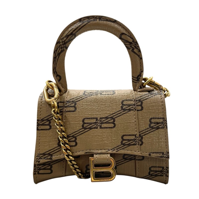 BALENCIAGA 巴黎世家 HOURGLASS XS 迷你肩背包 PVC帆布 老花 焦糖色 古銅釦-0