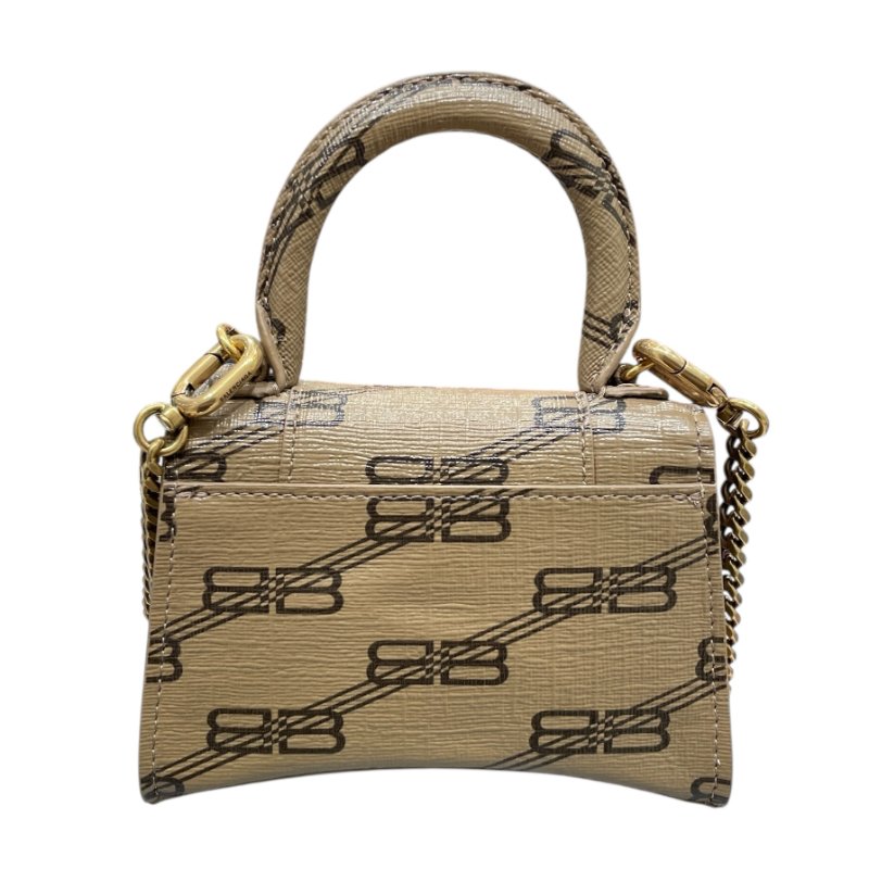 BALENCIAGA 巴黎世家 HOURGLASS XS 迷你肩背包 PVC帆布 老花 焦糖色 古銅釦-1