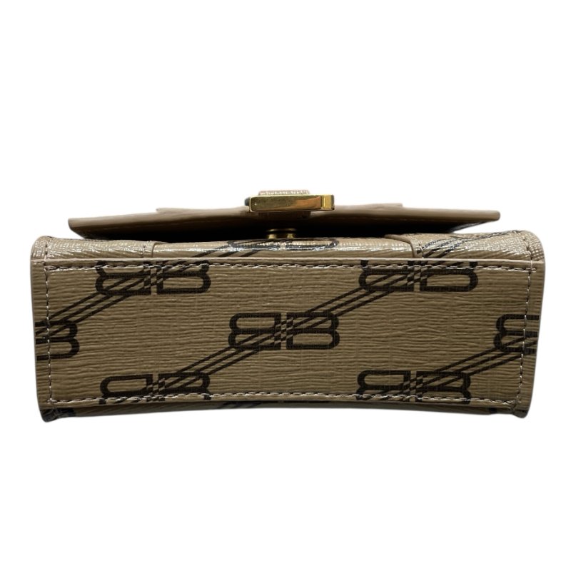 BALENCIAGA 巴黎世家 HOURGLASS XS 迷你肩背包 PVC帆布 老花 焦糖色 古銅釦-4