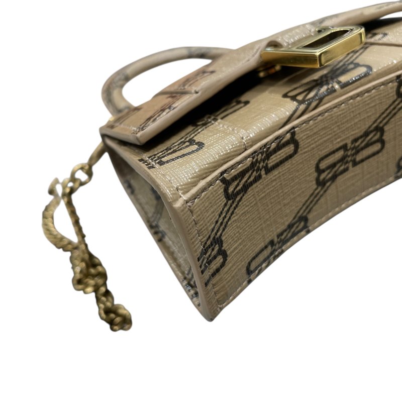 BALENCIAGA 巴黎世家 HOURGLASS XS 迷你肩背包 PVC帆布 老花 焦糖色 古銅釦-5