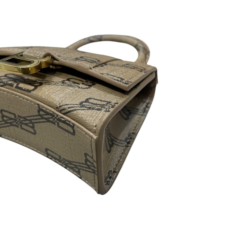 BALENCIAGA 巴黎世家 HOURGLASS XS 迷你肩背包 PVC帆布 老花 焦糖色 古銅釦-6