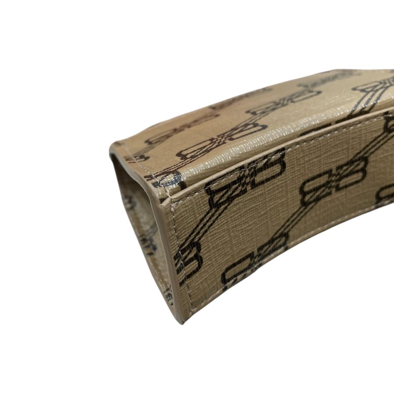 BALENCIAGA 巴黎世家 HOURGLASS XS 迷你肩背包 PVC帆布 老花 焦糖色 古銅釦-7