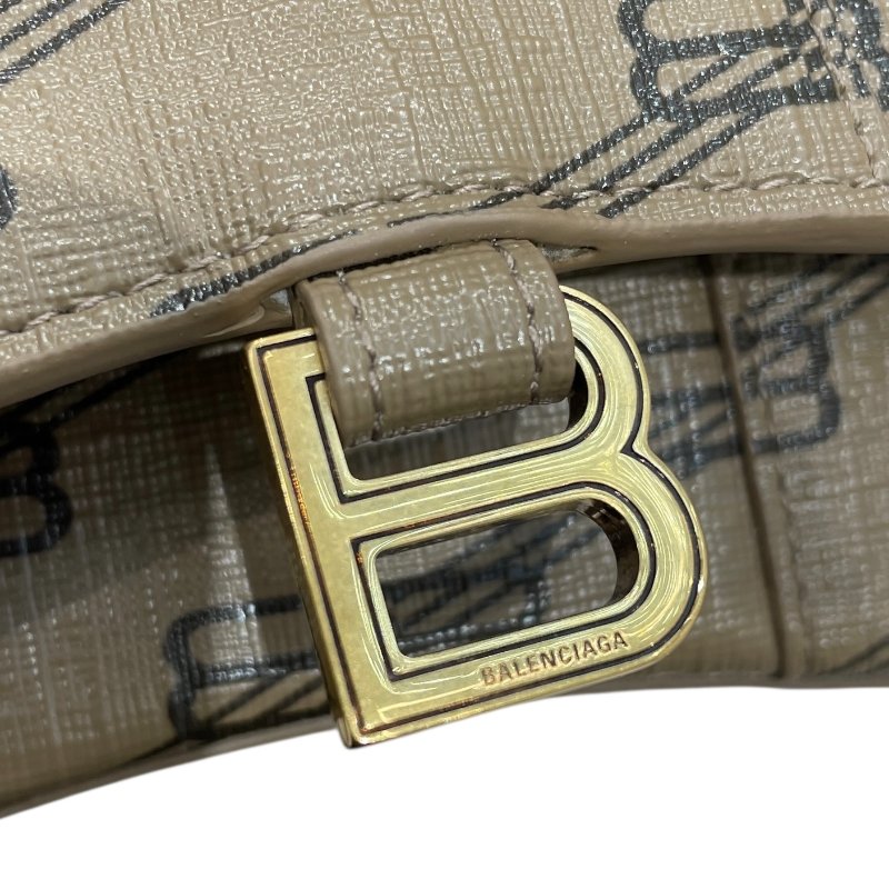 BALENCIAGA 巴黎世家 HOURGLASS XS 迷你肩背包 PVC帆布 老花 焦糖色 古銅釦-10