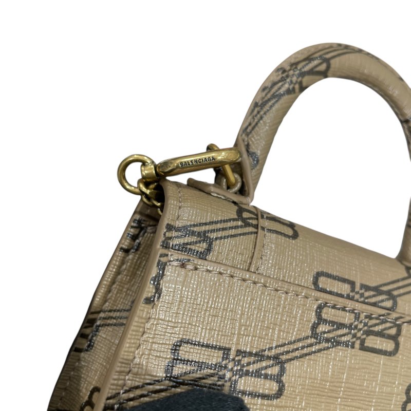 BALENCIAGA 巴黎世家 HOURGLASS XS 迷你肩背包 PVC帆布 老花 焦糖色 古銅釦-12