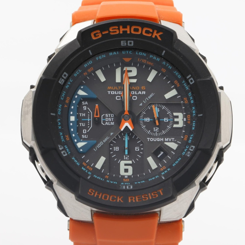 卡西歐 G-SHOCK 天空駕駛艙 GW3000M4AER 男士模擬腕錶，黑色和橙色樹脂不銹鋼錶殼-0