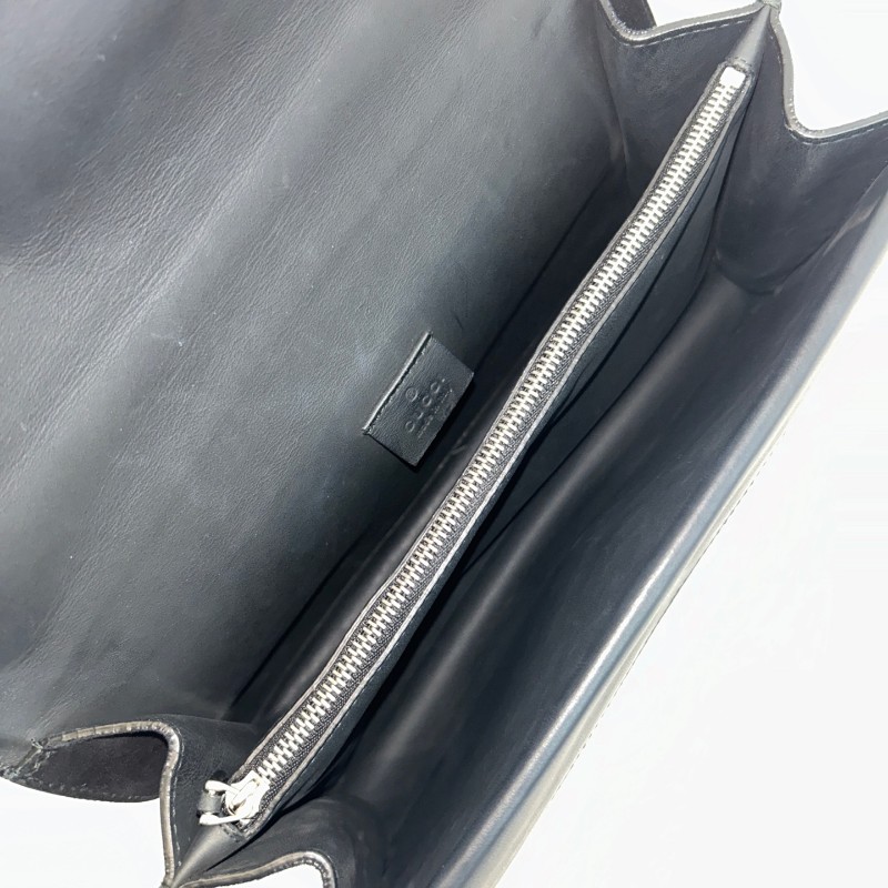 Gucci/古馳黑色麂皮酒神中號鏈條單肩包-8