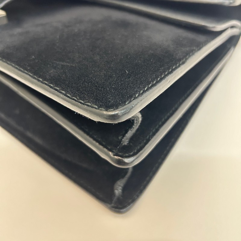 Gucci/古馳黑色麂皮酒神中號鏈條單肩包-10