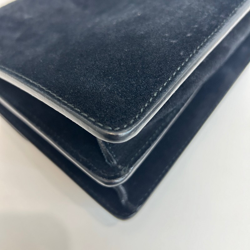 Gucci/古馳黑色麂皮酒神中號鏈條單肩包-11