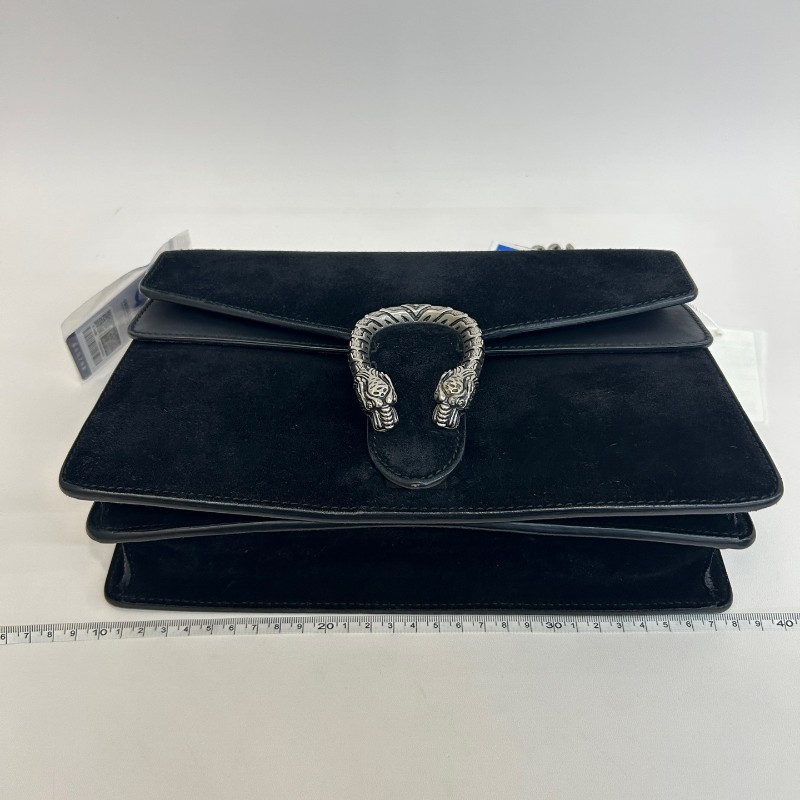 Gucci/古馳黑色麂皮酒神中號鏈條單肩包-14