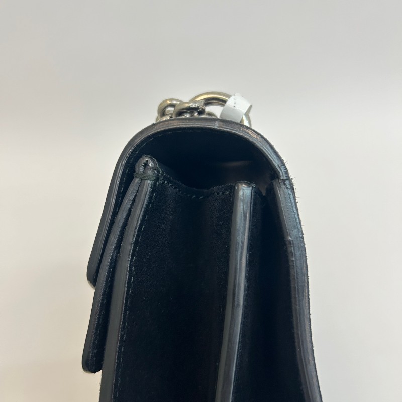 Gucci/古馳黑色麂皮酒神中號鏈條單肩包-15