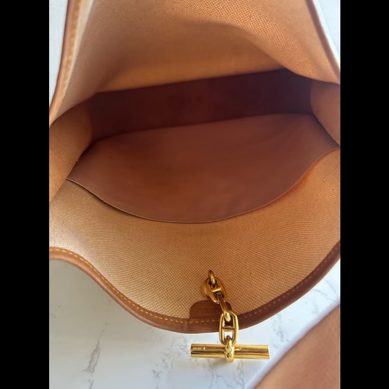 【LA LUNE】絕版中古包 Hermes Vespa PM 帆布拼皮革包 側背包 單肩包 二手包-8