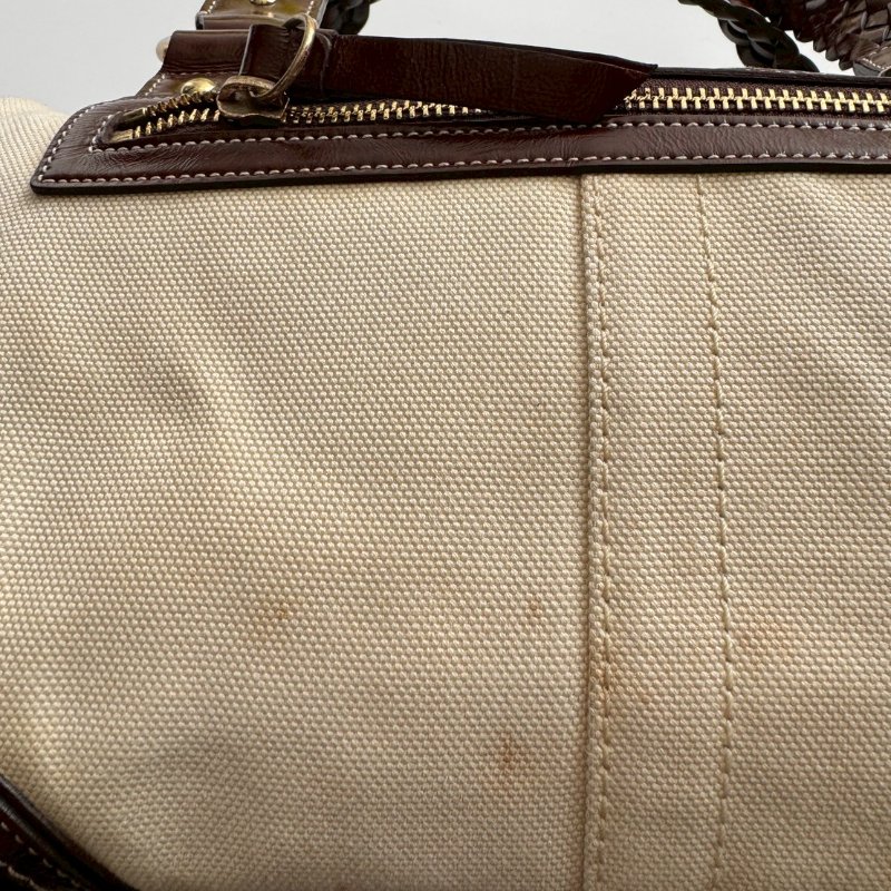 COACH 米白帆布拚咖色肩背包-7