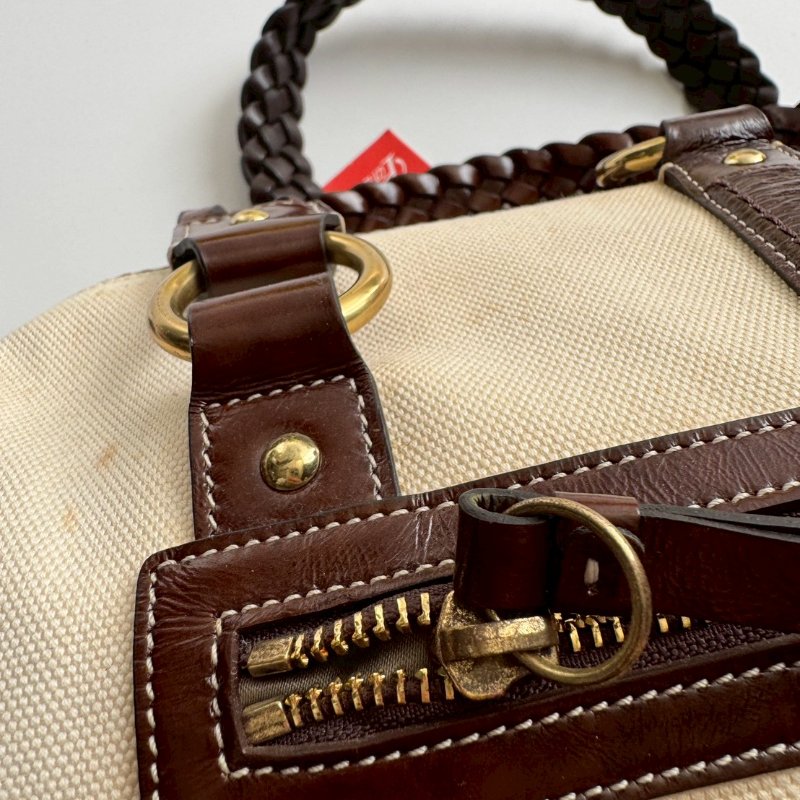 COACH 米白帆布拚咖色肩背包-11